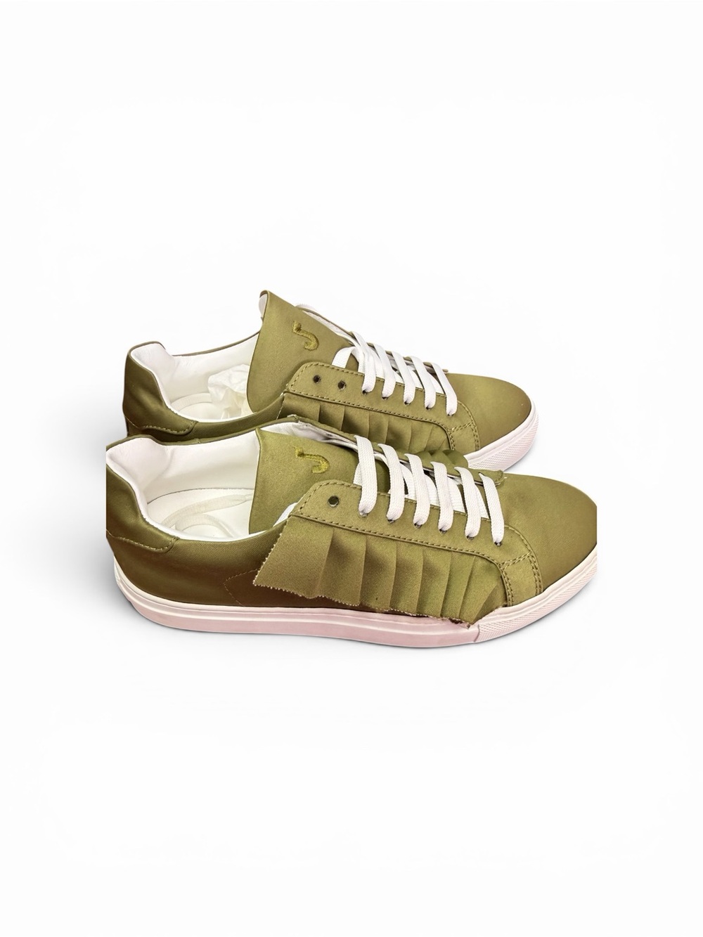 JOSHUA SANDERS – Army Green Ruffle Satin Sneakers